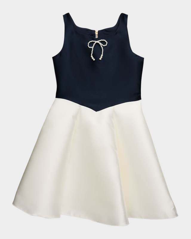 Girl's Pearly Bow A-Line Dress, Size 7-16